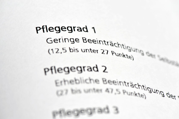 Foto eines Papiers mit Auflistung der verschiedenen Pflegegraden